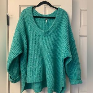 Free People Turquoise V-Neck Sweater